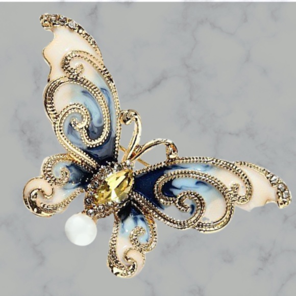 Blue Butterfly Brooch With Enamel, Crystals, Rhinestones, Faux Pearl - NWT - Picture 4 of 7